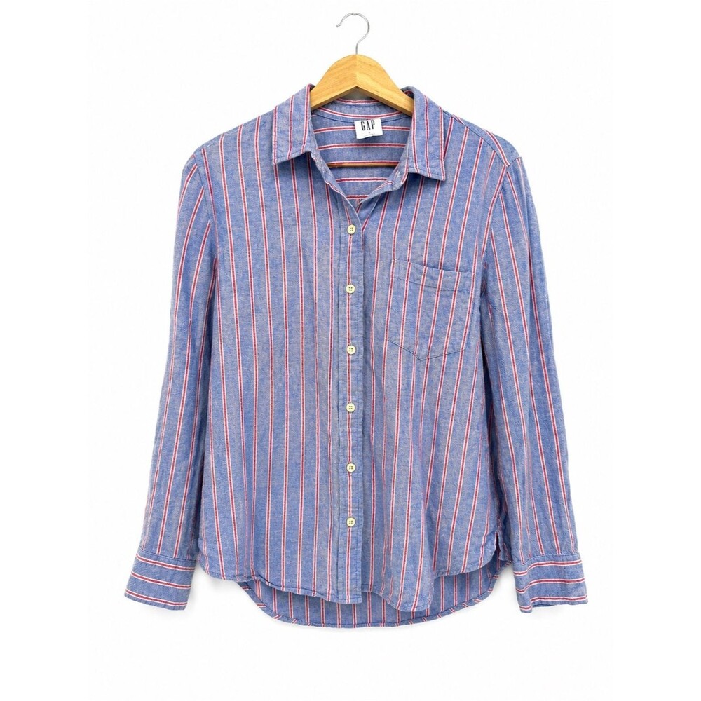 Gap The Easy Shirt Button Front Size Small Linen Blend Striped Top Oversized